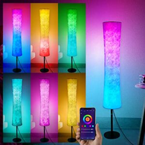 houkiper rgb floor lamp – 61″ led floor lamps for living room modern smart lamp alexa app control rgb standing lamp with diy mode, music sync & white fabric shade, color changing led lamp for bedroom