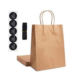 stella casa brown paper bags with handles 10pcs – 8×4.2×10.5inch, kraft paper bags with a 5-meter black ribbon and 5 thank you stickers, paper gifts bags for merchandise and daily use.
