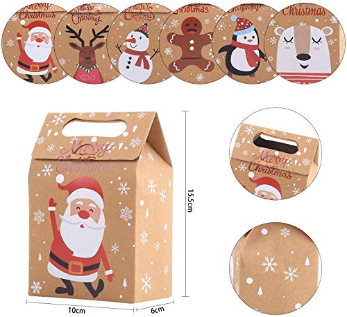 LOKIPA Christmas Kraft Paper Gift Bags, 24pcs Christmas Party Treat Goody Candy Boxes for Xmas Party Bag Fillers…