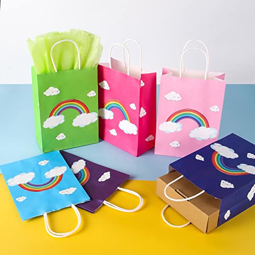 BLEWINDZ 32 Pieces Rainbow Goodie Bags Small Party Favor Bags with 32 Tissue Paper, 8.7" Small Gift Bags with Handles for Kids Birthday, Baby Shower, Colorful Party Supplies