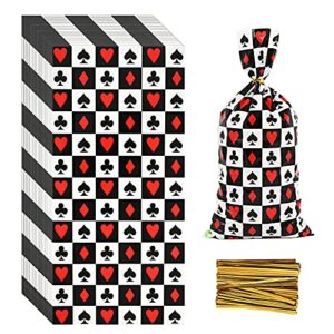 lecpeting 100 pcs casino treat bags poker cellophane plastic candy bags casino goodie storage bags casino party favor bags with twist ties for casino theme birthday party supplies