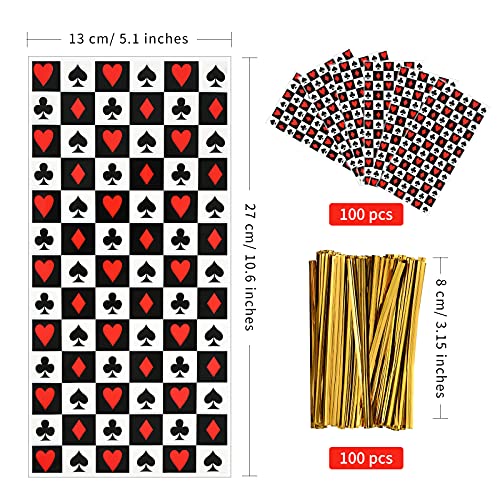 Lecpeting 100 Pcs Casino Treat Bags Poker Cellophane Plastic Candy Bags Casino Goodie Storage Bags Casino Party Favor Bags with Twist Ties for Casino Theme Birthday Party Supplies