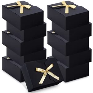 10 pcs gift boxes with lids black gift boxes bridesmaid proposal box paper cardboard gift box with ribbon gift wrap boxes for wedding birthday party packaging present crafting (9.5 x 7 x 4 inches)