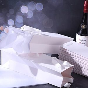 12 Pieces Kraft Wine Bag Paper Wine Bag Wine Bottle Bag Holder with Handles with Kraft Tissue Paper Retail Wine Bag for Christmas Holiday Celebrations Wedding, 4 x 3.5 x 14 Inch(White)