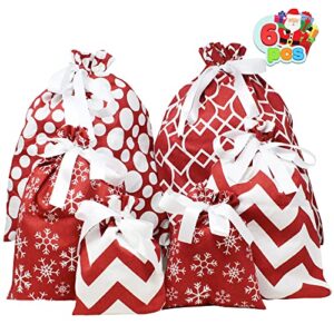 6 pcs fabric gift bags red elegant color with 3 sizes for each season, holiday gift giving, holiday presents décor, giant gifts decorations.