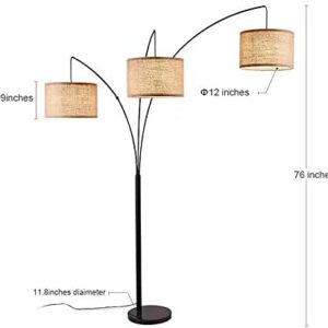 Over Couch Arc Lamps, Multi Head Tree Floor Lamp for Living Room, 3 Lights Standing Lamps Floor with Mable Heavy Base (Black)