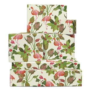 Flamingo Wrapping Paper - 6 Sheets of Gift Wrap with Tags - Flamingo & Plants - Wrapping Paper for Men and Women - Comes with Stickers - Recyclable - Central 23
