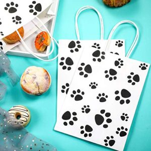 Blulu 20 Pieces Puppy Dog Paw Print Treat Bags with Paper Twist Handles, Paper Paw Print Goodie Bags Dog Gift Bags Cat Treat Bags for Pet Treat Party Favor, 6.3 x 3.1 x 8.6 Inch（White Backing）