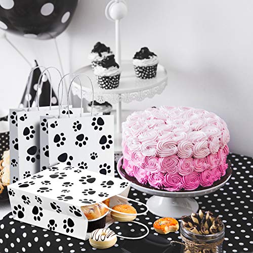 Blulu 20 Pieces Puppy Dog Paw Print Treat Bags with Paper Twist Handles, Paper Paw Print Goodie Bags Dog Gift Bags Cat Treat Bags for Pet Treat Party Favor, 6.3 x 3.1 x 8.6 Inch（White Backing）