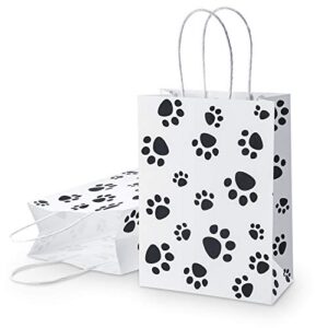 Blulu 20 Pieces Puppy Dog Paw Print Treat Bags with Paper Twist Handles, Paper Paw Print Goodie Bags Dog Gift Bags Cat Treat Bags for Pet Treat Party Favor, 6.3 x 3.1 x 8.6 Inch（White Backing）