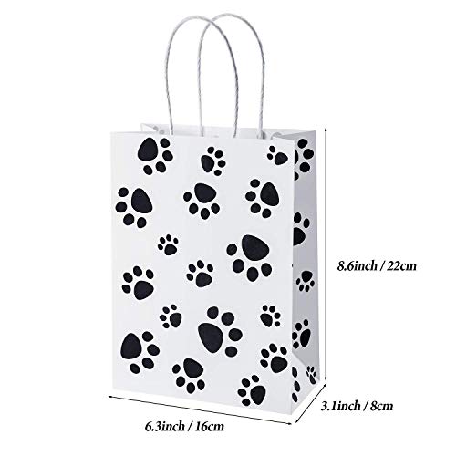 Blulu 20 Pieces Puppy Dog Paw Print Treat Bags with Paper Twist Handles, Paper Paw Print Goodie Bags Dog Gift Bags Cat Treat Bags for Pet Treat Party Favor, 6.3 x 3.1 x 8.6 Inch（White Backing）