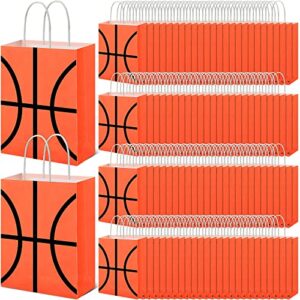 zubebe 100 pieces basketball party favor bags paper gift bags basketball goody treat candy bags with handle for kids boys girls basketball theme party favors sport decorations supplies