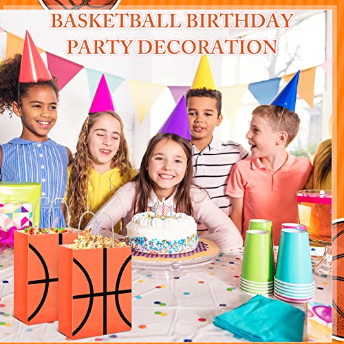 Zubebe 100 Pieces Basketball Party Favor Bags Paper Gift Bags Basketball Goody Treat Candy Bags with Handle for Kids Boys Girls Basketball Theme Party Favors Sport Decorations Supplies