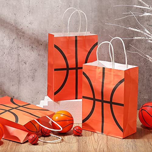 Zubebe 100 Pieces Basketball Party Favor Bags Paper Gift Bags Basketball Goody Treat Candy Bags with Handle for Kids Boys Girls Basketball Theme Party Favors Sport Decorations Supplies