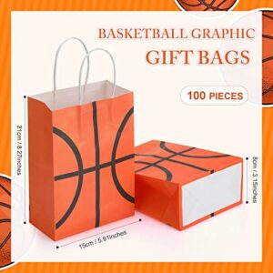 Zubebe 100 Pieces Basketball Party Favor Bags Paper Gift Bags Basketball Goody Treat Candy Bags with Handle for Kids Boys Girls Basketball Theme Party Favors Sport Decorations Supplies