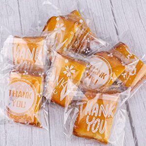 Konsait 100Count Thank You Cookie Candy Treat Bags Self-Adhesive Sweets Biscuit Dessert Bags Plastic Bags Packaging Thank You Cellophane Gift Goody Bags for Bithday Summer Party Favors Supplies