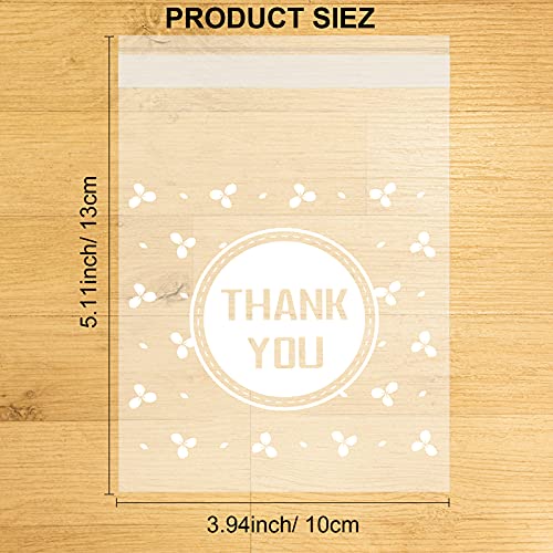 Konsait 100Count Thank You Cookie Candy Treat Bags Self-Adhesive Sweets Biscuit Dessert Bags Plastic Bags Packaging Thank You Cellophane Gift Goody Bags for Bithday Summer Party Favors Supplies