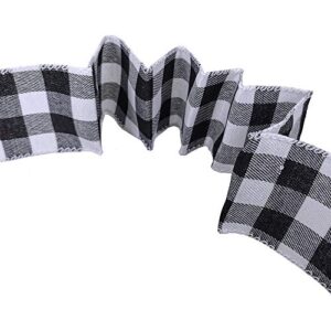 Winlyn 50 Yards Black and White Buffalo Check Plaid Wired Ribbon Gingham Ribbon 2.5" Wide for Christmas Tree Wreath Gift Wrapping Bows Crafts Floral Arrangement Festive Farmhouse Party Decoration