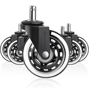 gamma office chair wheels black, pack of 5, 7/16 x 7/8 inch – heavy duty chair wheels replacement for scratch-free, smooth & silent rolling – suitable for floors & carpet