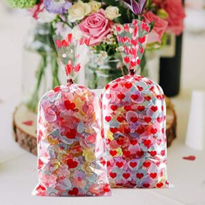 Yoption 160PCS Valentines Heart Clear Cellophane Treat Bags with Twist Ties, Valentine's Day Wedding Party Favor Bags for Candies Cookie Chocolate Snack