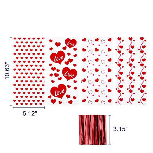 Yoption 160PCS Valentines Heart Clear Cellophane Treat Bags with Twist Ties, Valentine's Day Wedding Party Favor Bags for Candies Cookie Chocolate Snack