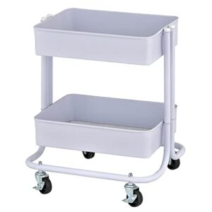 ecr4kids 2-tier metal rolling utility cart – under desk office storage, multipurpose mobile organizer, white