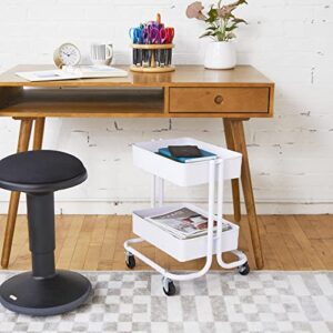 ECR4Kids 2-Tier Metal Rolling Utility Cart - Under Desk Office Storage, Multipurpose Mobile Organizer, White