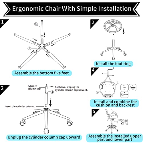 Tall Office Chair,Drafting Chair,Ergonomic Office Computer Desk Chair,Lumbar Support& Waist Support Function for Office &Home - Black