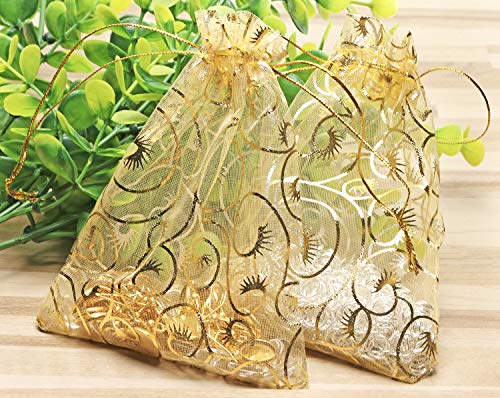 Shapenty 50PCS Organza Gift Bags Wedding Favor Candy Business Samples Display Jewelry Pouch Wrap with Drawstring for Baby Shower and Birthday Party (Gold)