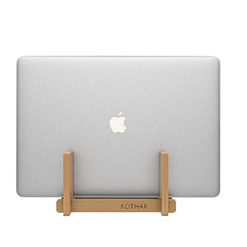 Kothar Wooden Vertical Laptop Stand for Desk, Vertical Laptop Holder, Bamboo, Desktop Dock for Apple MacBook, Microsoft Surface, iPad, Tablets and More