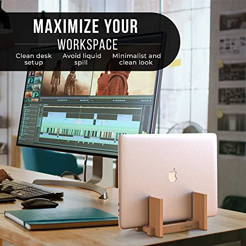 Kothar Wooden Vertical Laptop Stand for Desk, Vertical Laptop Holder, Bamboo, Desktop Dock for Apple MacBook, Microsoft Surface, iPad, Tablets and More