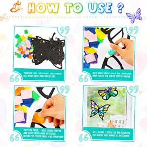 9 Pieces Spring Summer Suncatcher Kit, Butterfly Suncatchers Tissue Paper Butterfly Suncatchers Craft with 12 Colors Large Tissue Paper for Kid Art Craft DIY Window Art Party Favors