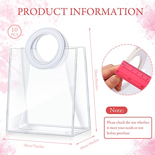 10 Pcs Clear PVC Gift Bags, Transparent PVC Handbag, Heavy Duty Reusable Gift Bags with Handles Clear Plastic Gift Bags Gift Wrap Bags for Bridal Baby Shower Wedding Shopping Bags, 8 x 7 x 4 Inch