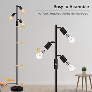 BoostArea Tree Floor Lamp, Industrial Floor Lamp, Modern Standing Lamp with Adjustable 3 Light, E26 Socket, Rotary Switch, Minimalist Metal Stand Up Lamp Pole Lamps for Living Room, Bedroom(No Bulbs)