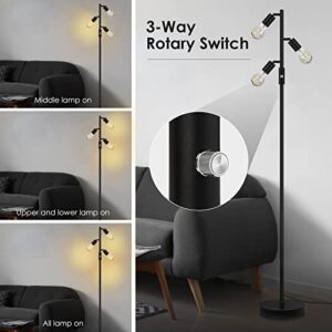 BoostArea Tree Floor Lamp, Industrial Floor Lamp, Modern Standing Lamp with Adjustable 3 Light, E26 Socket, Rotary Switch, Minimalist Metal Stand Up Lamp Pole Lamps for Living Room, Bedroom(No Bulbs)