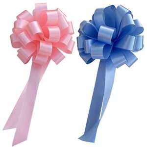 baby gender reveal pull bows – 8″ wide, set of 6, party decorative ribbons in blue and pink it’s a boy, it’s a girl, baby shower, mother’s day, easter, spring decor, birthday, fundraiser, office