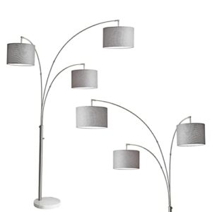 adesso 4250-22 bowery 3-arm arc lamp, 74 in, 3 x 100w incandescent/26w cfl, brushed steel finish, 1 floor lamp , grey