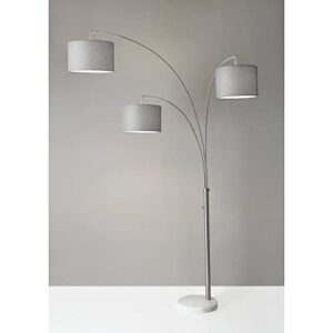 Adesso 4250-22 Bowery 3-Arm Arc Lamp, 74 in, 3 x 100W Incandescent/26W CFL, Brushed Steel Finish, 1 Floor Lamp , Grey