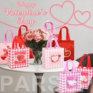 8PCS Happy Valentines Day Reusable Gift Bags, Treat Bags with Handles, Valentines Day Party Bags, Multifunctional Non-Woven Valentines Bags for Gifts Wrapping, Valentines Party Supplies, 8.7×9.2×4.3inch