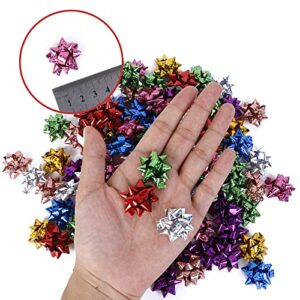 WELTOKE 100 Pcs 1" Mini Laser Gift Bows Set, Sparkly Holiday Bows for Gift Wrapping, Christmas Wrapping Ribbon, Crafting, Wedding, Party, Festival, Florist Flower