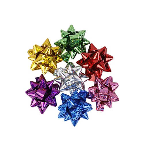 WELTOKE 100 Pcs 1" Mini Laser Gift Bows Set, Sparkly Holiday Bows for Gift Wrapping, Christmas Wrapping Ribbon, Crafting, Wedding, Party, Festival, Florist Flower
