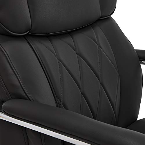 La-Z-Boy Sutherland Quilted Leather Executive Office Chair with Padded Arms, High Back Ergonomic Desk Chair with Lumbar Support, Black Bonded Leather