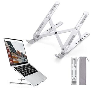 lehom laptop stand holder for desk, adjustable portable computer riser stand, foldable aluminum notebook elevator for mac macbook pro air, lenovo, hp, dell more 10 to 15.6 inches laptops tablets