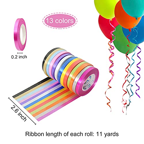 13 Colors Curling Ribbon, 5mm 142 Yards Curling String Balloon Ribbons, Balloon Ribbons Set for Florist Bows, Crafts, Balloons, Wedding or Birthday Party Decoration(13pcs)