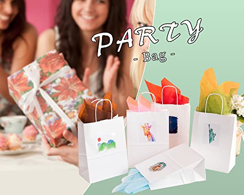 RACETOP Small White Gift Bags with Handles Bulk, 5.9"x3.2"x8.3" 50Pcs, Small White Paper Bags with Handles Bulk, Mini Gift Bags, Gift Bags Bulk, Party Bags, Shopping Bags, Merchandise Bags