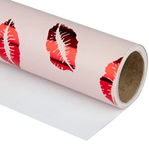 wrapaholic wrapping paper roll – red foil lips for birthday, holiday, valentine’s day wrap – 30 inch x 16.5 feet