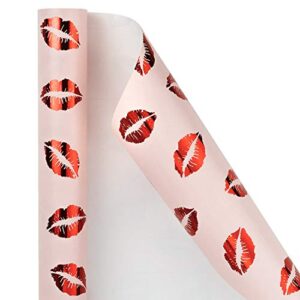 WRAPAHOLIC Wrapping Paper Roll - Red Foil Lips for Birthday, Holiday, Valentine's Day Wrap - 30 inch x 16.5 feet