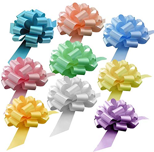 Big Easter Gift Basket Pull Bows - 9" Wide, Set of 9, Light Pink, Blue, Yellow, Lavender, Bows for Gifts, Christmas, Presents, Boxing Day, Wreath, Birthday, Fundraiser, School Dance, Gift Bows