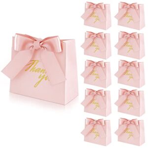 shaidojio 24pcs small thank you gift bags, party favor bag treat box with bow ribbon, pink pattern mini paper gift bags bulk for wedding, birthday, bridal shower, baby shower (4.5×1.8×4 inch)
