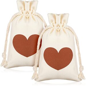 Shappy 20 Pieces Valentine's Day Heart Burlap Bags 4.3 x 7.1 Inch Drawstring Canvas Present Pouch Large Present Bags Wedding Favor Bags for Valentine Wedding Birthday